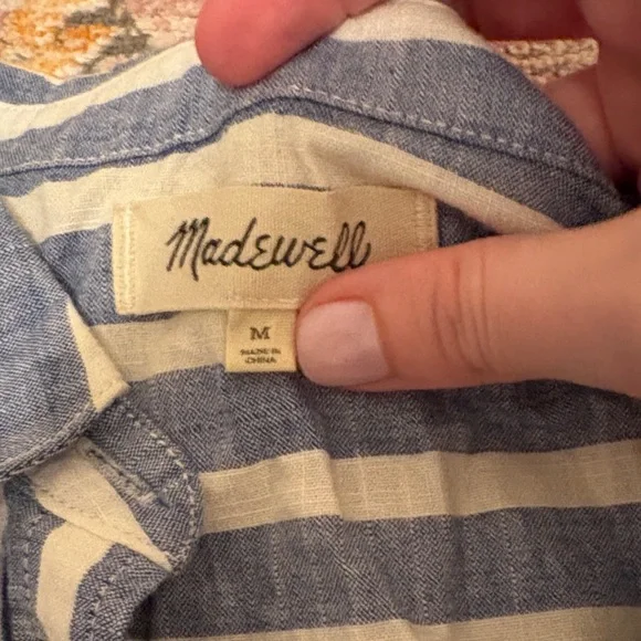Madewell Blue and White Striped Short Sleeve Shirt - Picture 2 of 3